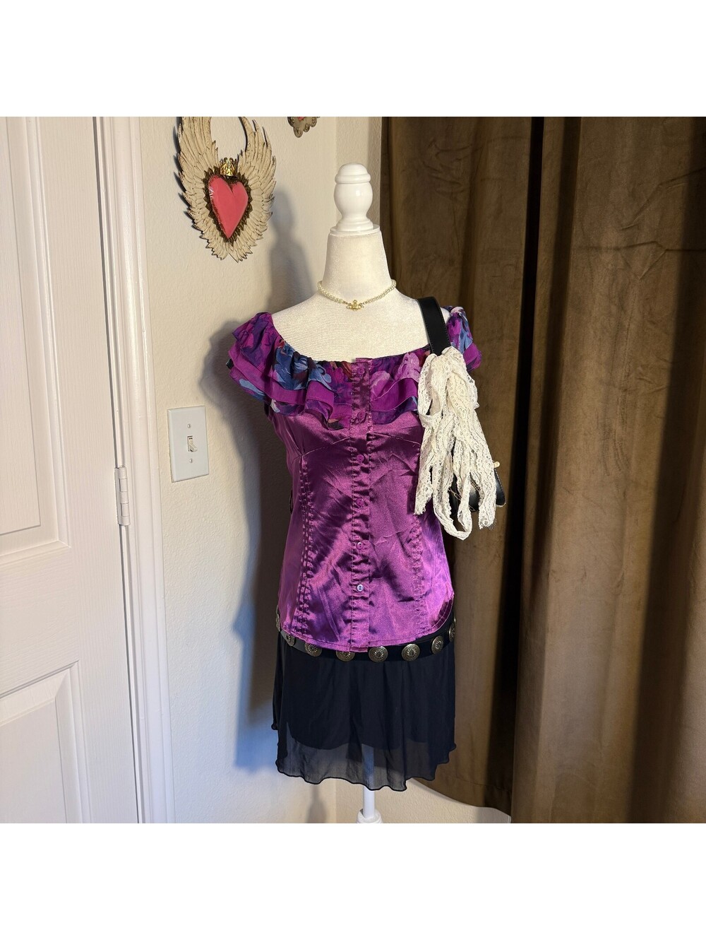 Dots Y2K Frilly Ruffled Collar Button-Up Short Sleeve Blouse Satin Silky Girly